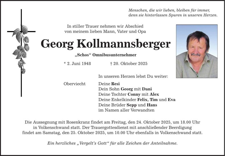 Traueranzeige Georg Kollmannsberger