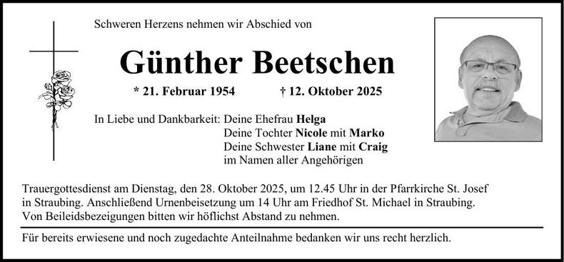 Traueranzeige Günther Beetschen