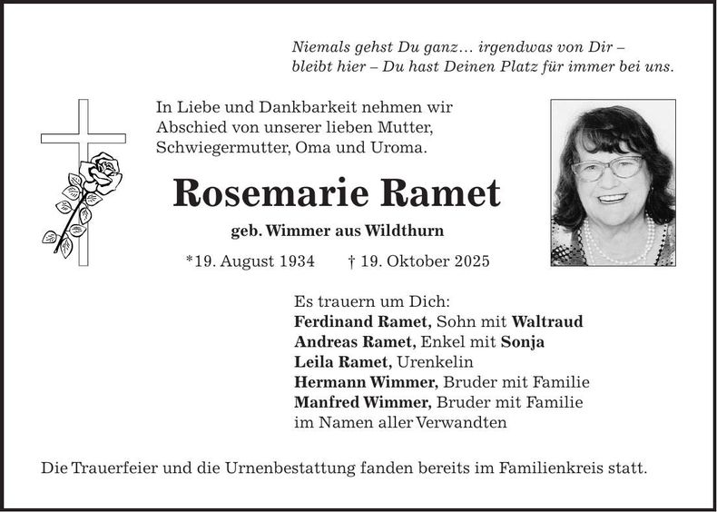 Traueranzeige Ferdinand Ramet
