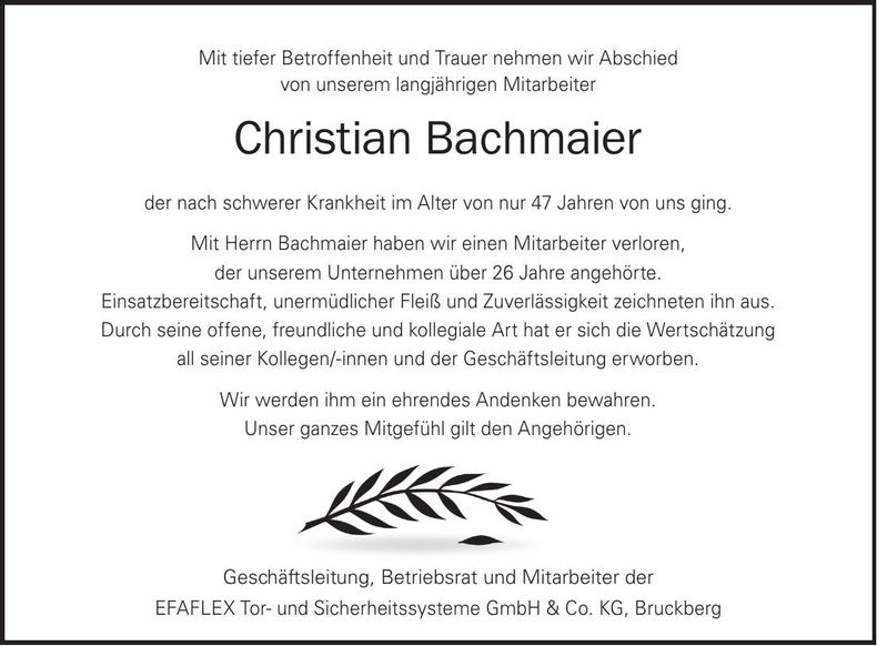 Traueranzeige Christian Bachmaier