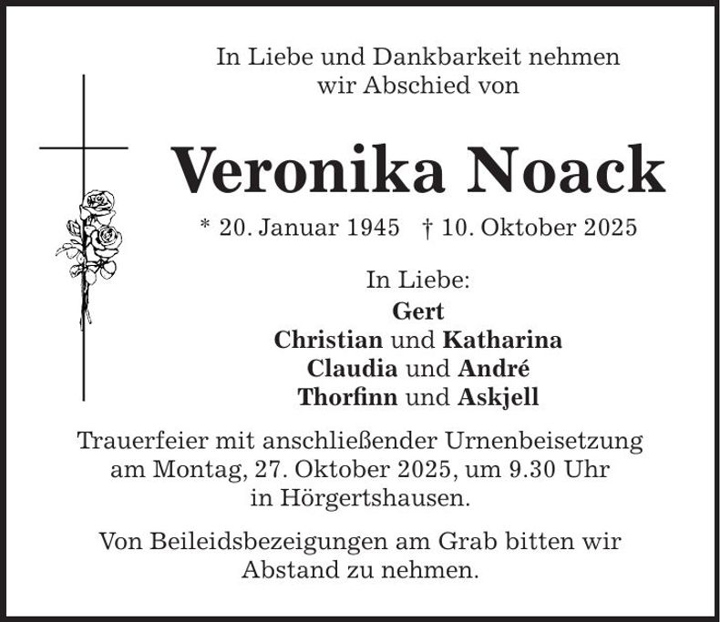 Traueranzeige Veronika Noack