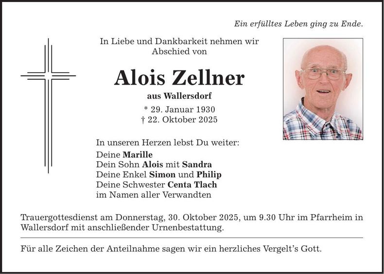 Traueranzeige Alois Zellner