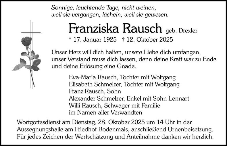 Traueranzeige Franziska Rausch