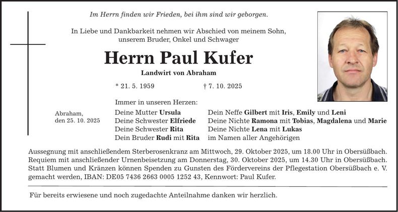Traueranzeige Paul Kufer
