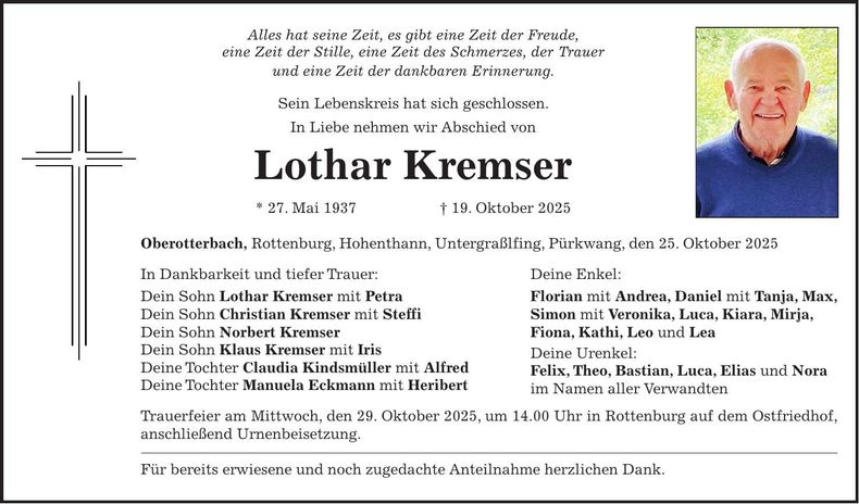 Traueranzeige Lothar Kremser