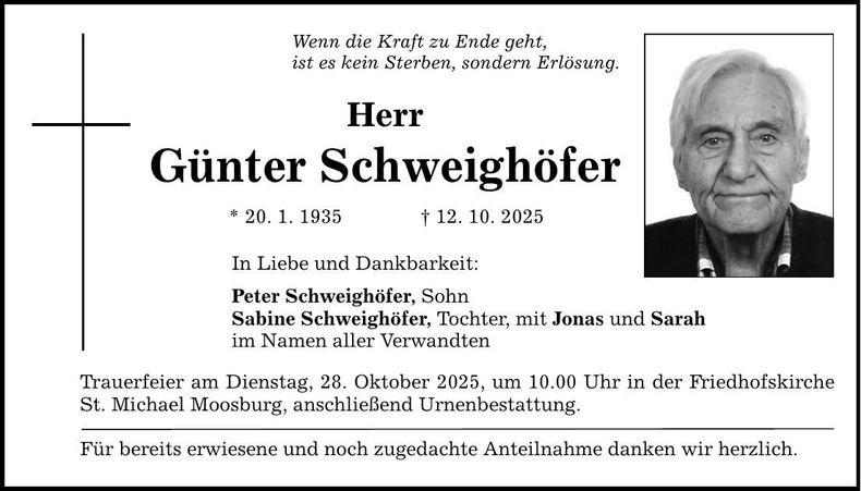 Traueranzeige Günter Schweighöfer