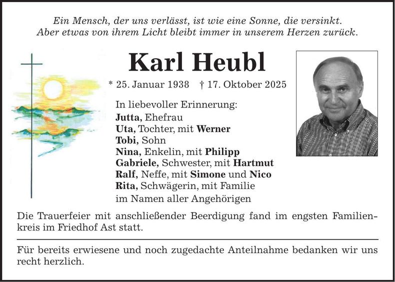 Traueranzeige Karl Heubl