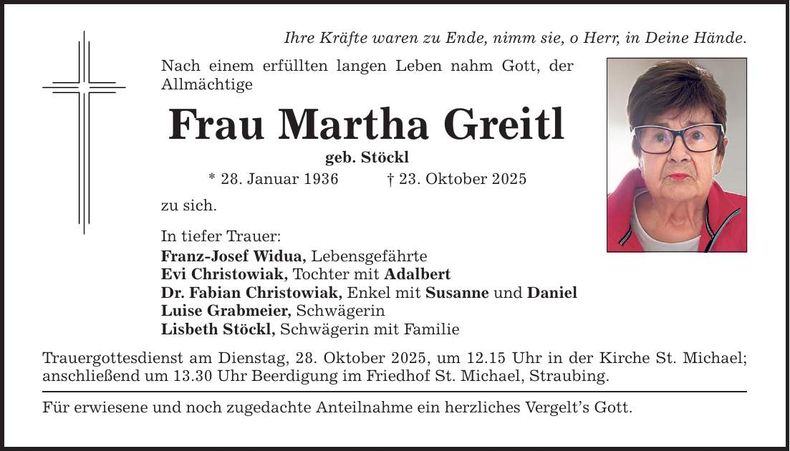 Traueranzeige Martha Greitl