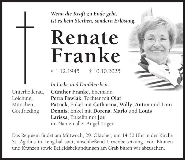 Traueranzeige Renate Franke