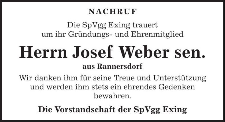 Traueranzeige Josef Weber