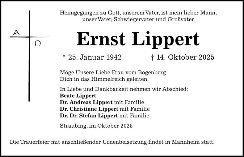 Traueranzeige Ernst Lippert