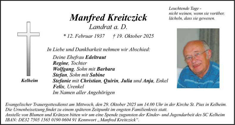 Traueranzeige Manfred Kreitczick