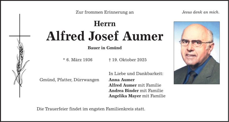 Traueranzeige Alfred Josef Aumer