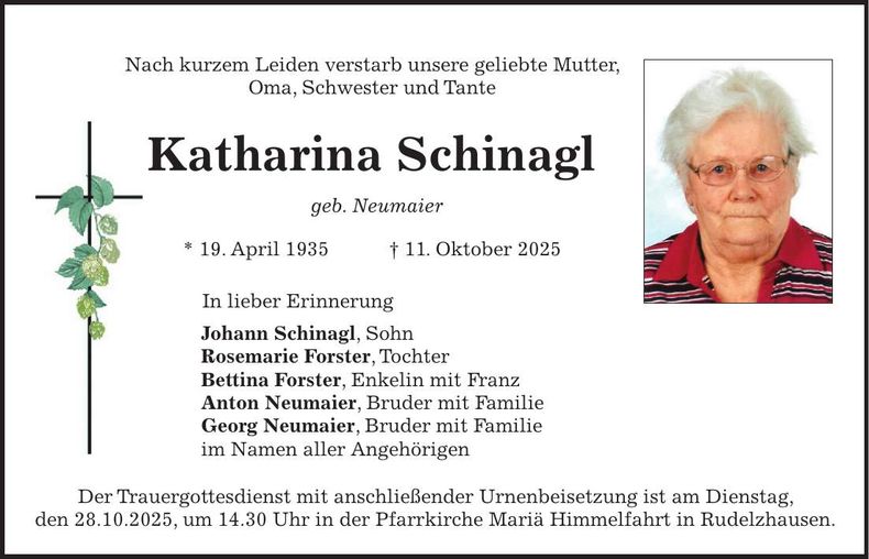 Traueranzeige Katharina Schinagl