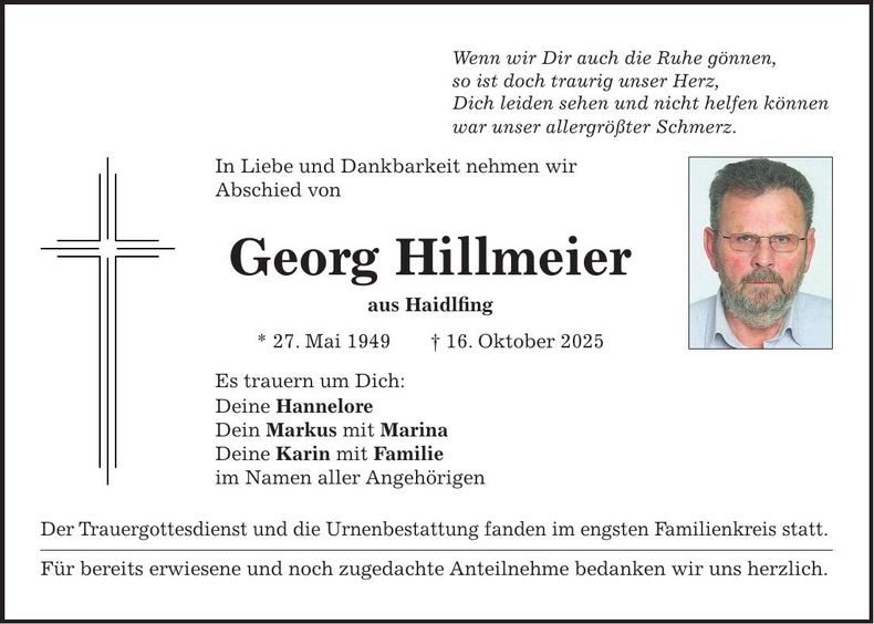 Traueranzeige Georg Hillmeier