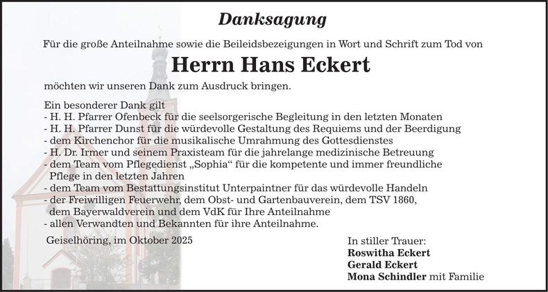 Traueranzeige Hans Eckert