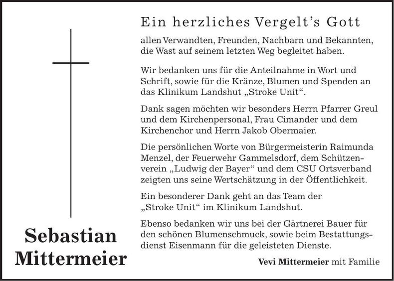 Traueranzeige Sebastian Mittermeier