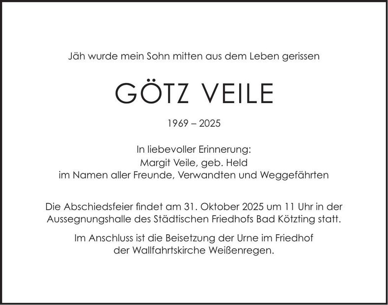 Traueranzeige Götz Veile