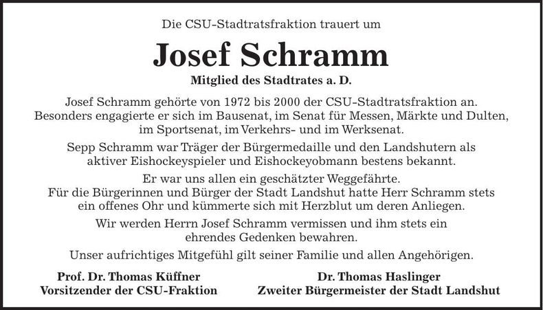 Traueranzeige Josef Schramm