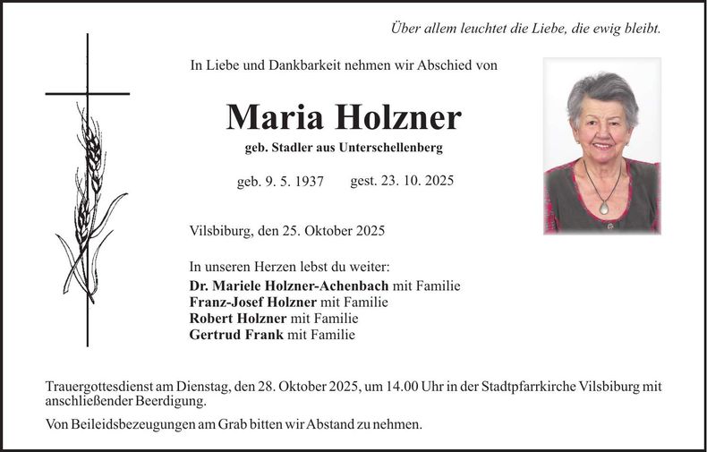 Traueranzeige Maria Holzner