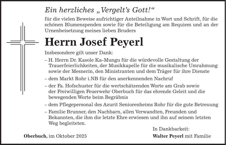 Traueranzeige Josef Peyerl