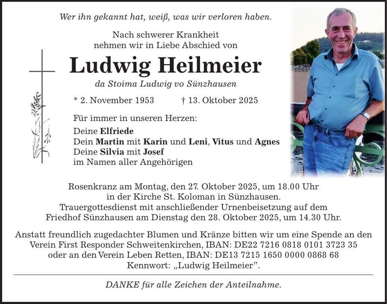 Traueranzeige Ludwig Heilmeier