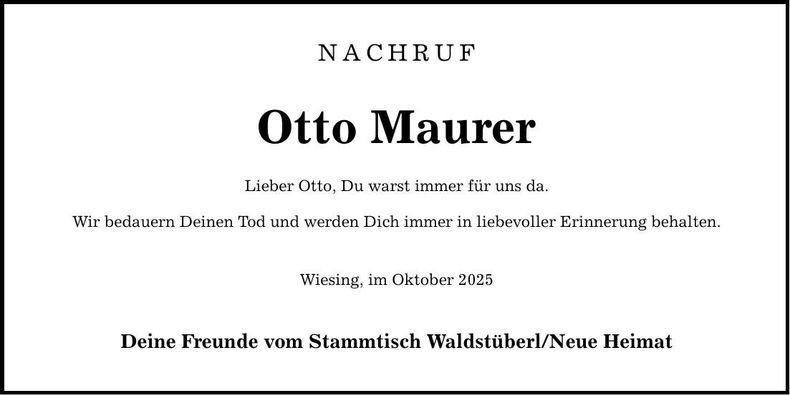 Traueranzeige Otto Maurer