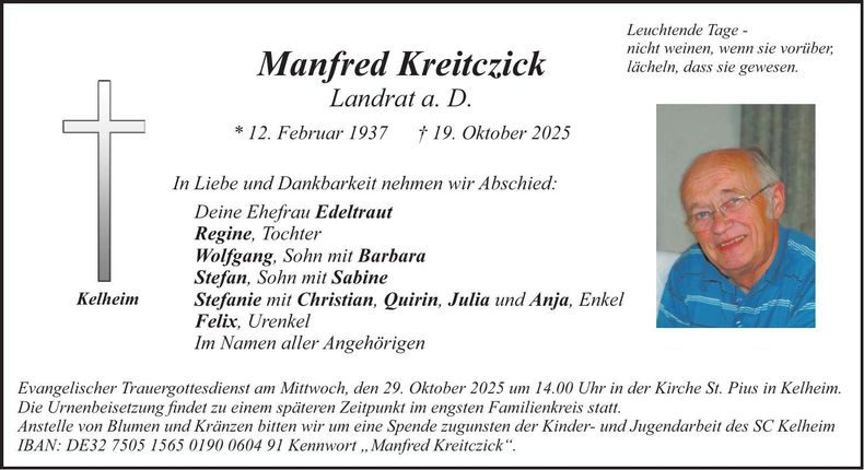 Traueranzeige Manfred Kreitczyk