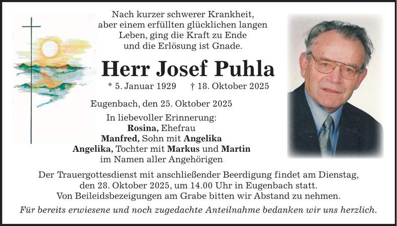 Traueranzeige Josef Puhla