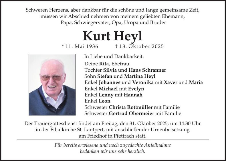 Traueranzeige Kurt Heyl