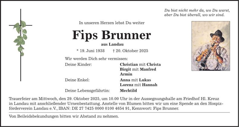 Traueranzeige Fips Brunner