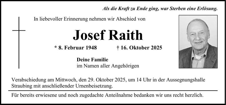 Traueranzeige Josef Raith