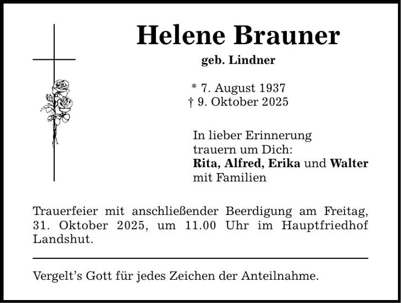 Traueranzeige Helene Brauner