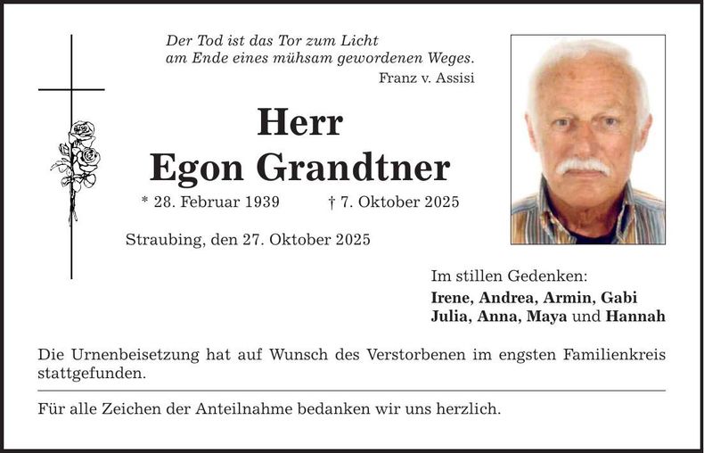 Traueranzeige Egon Grandtner