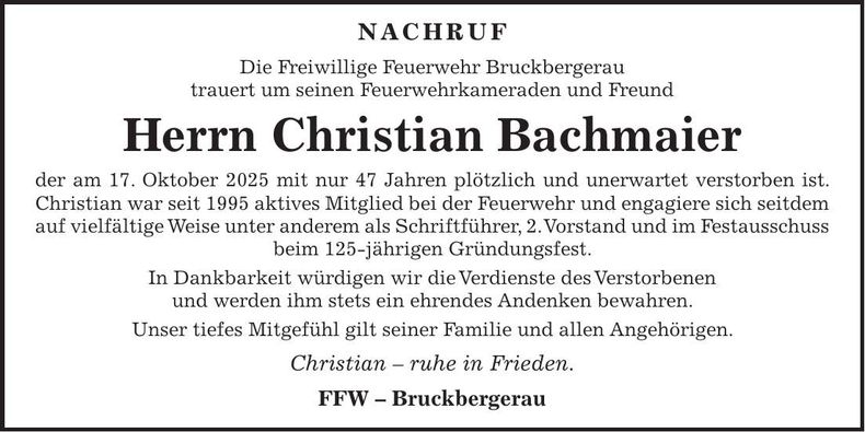 Traueranzeige Christian Bachmaier