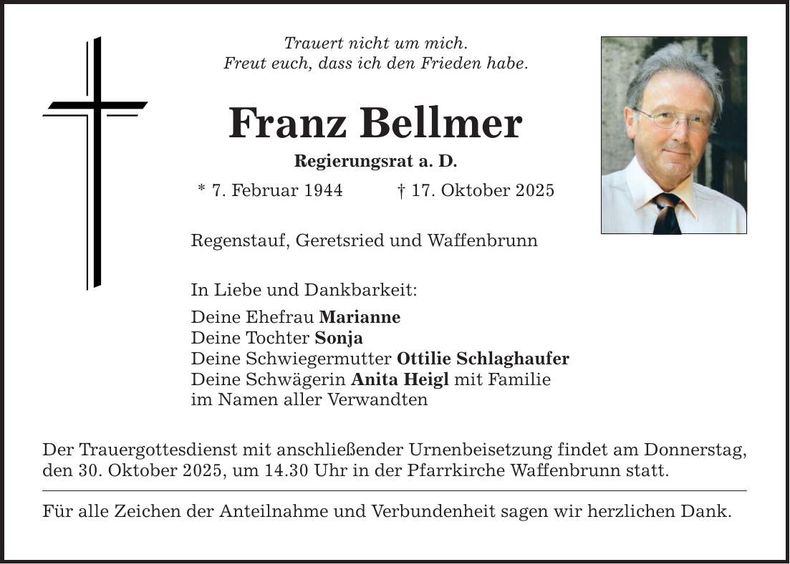 Traueranzeige Franz Bellmer