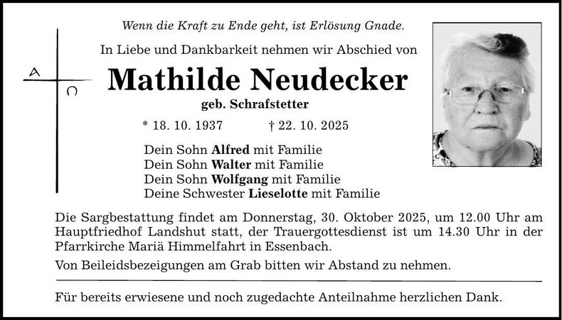 Traueranzeige Mathilde Neudecker