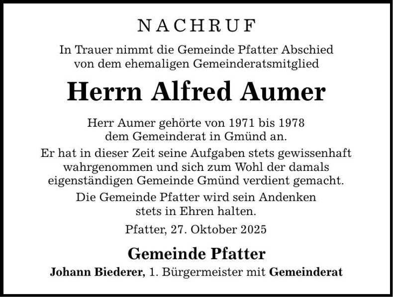 Traueranzeige Alfred Aumer