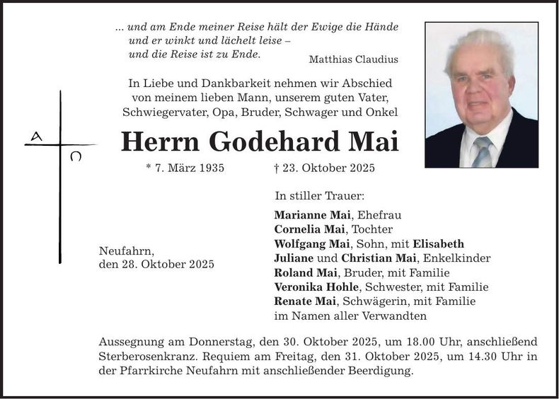 Traueranzeige Godehard Mai