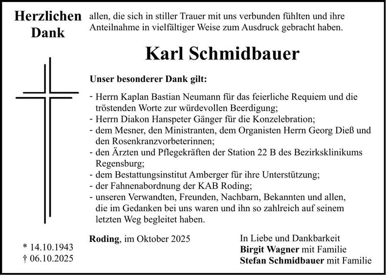 Traueranzeige Karl Schmidbauer