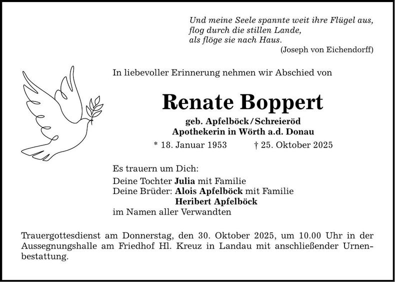 Traueranzeige Renate Boppert