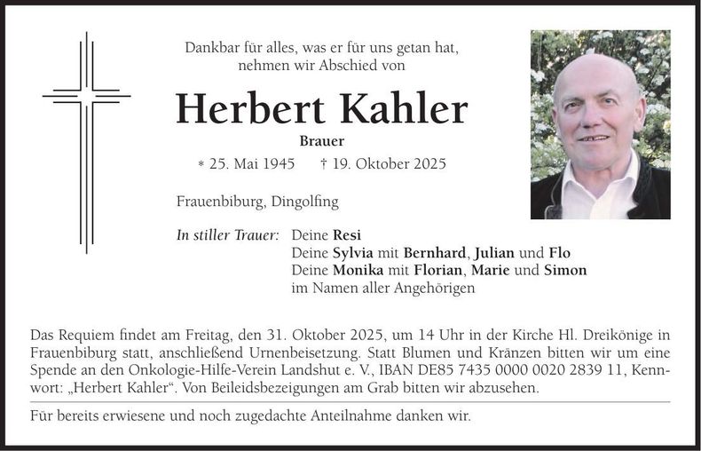 Traueranzeige Herbert Kahler