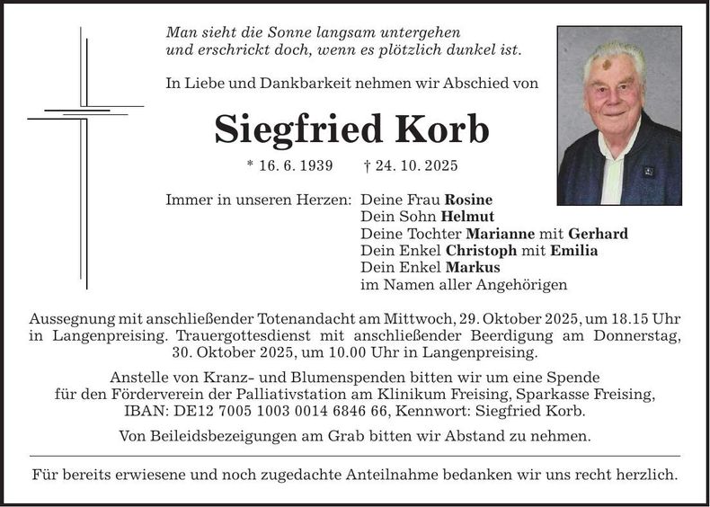 Traueranzeige Siegfried Korb