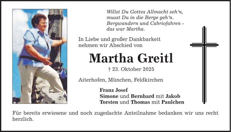Traueranzeige Martha Greitl