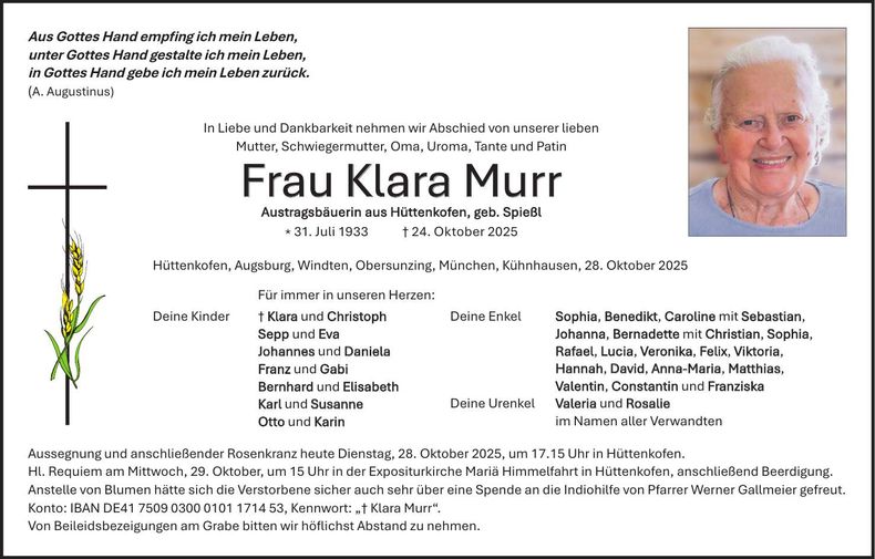 Traueranzeige Klara Murr