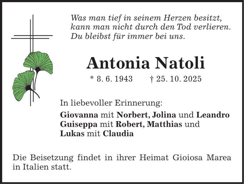 Traueranzeige Antonia Natoli