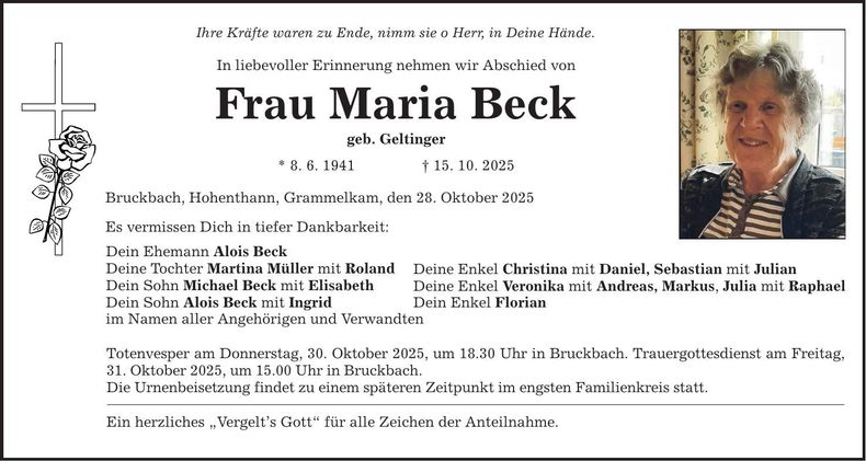 Traueranzeige Maria Beck