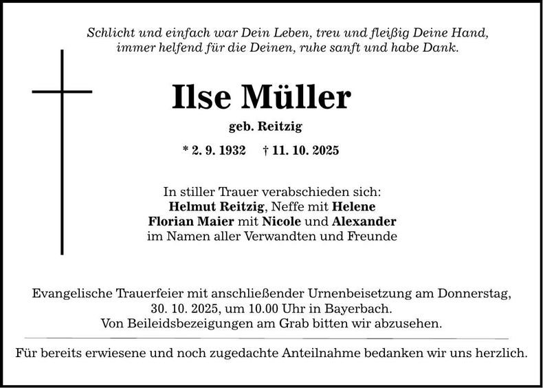 Traueranzeige Ilse Müller