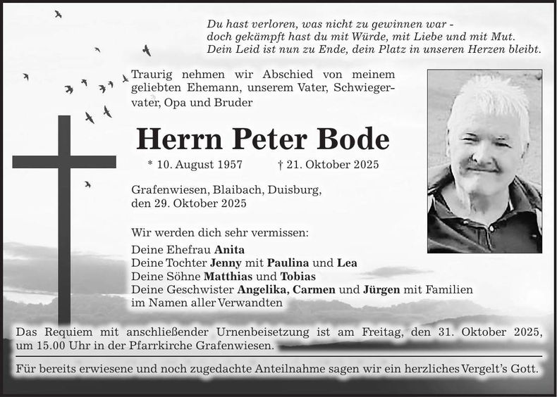 Traueranzeige Peter Bode