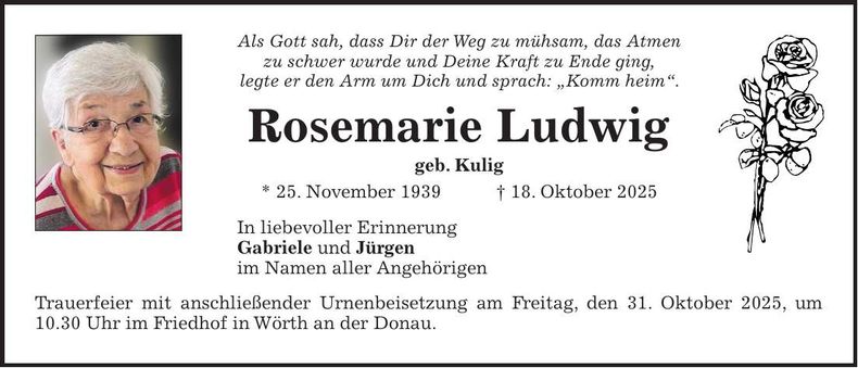 Traueranzeige Rosemarie Ludwig